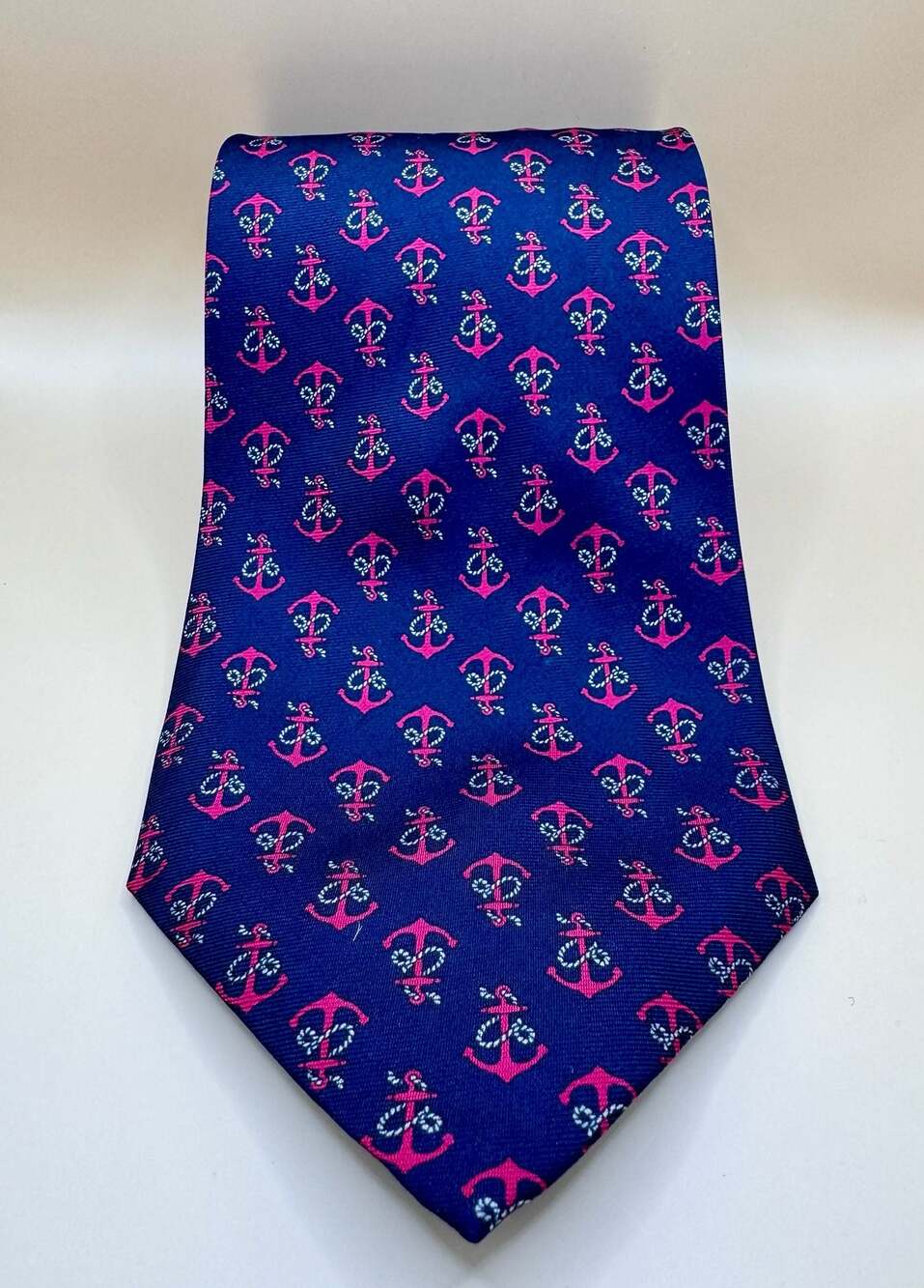 Bubandt Copenhagen Blue Anchor Pattern Silk Necktie Made In Italy